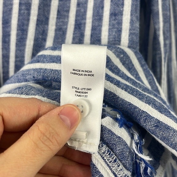 Beach Lunch Lounge Fringe Striped Linen Blend Long Sleeve Top Womens Size S - Picture 8 of 8